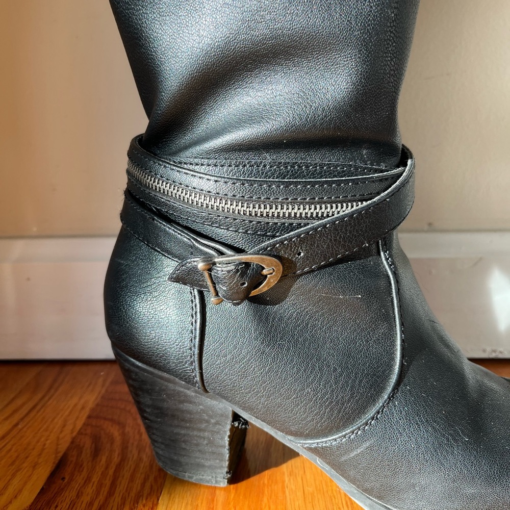 Calf Length Black Heeled Boots
